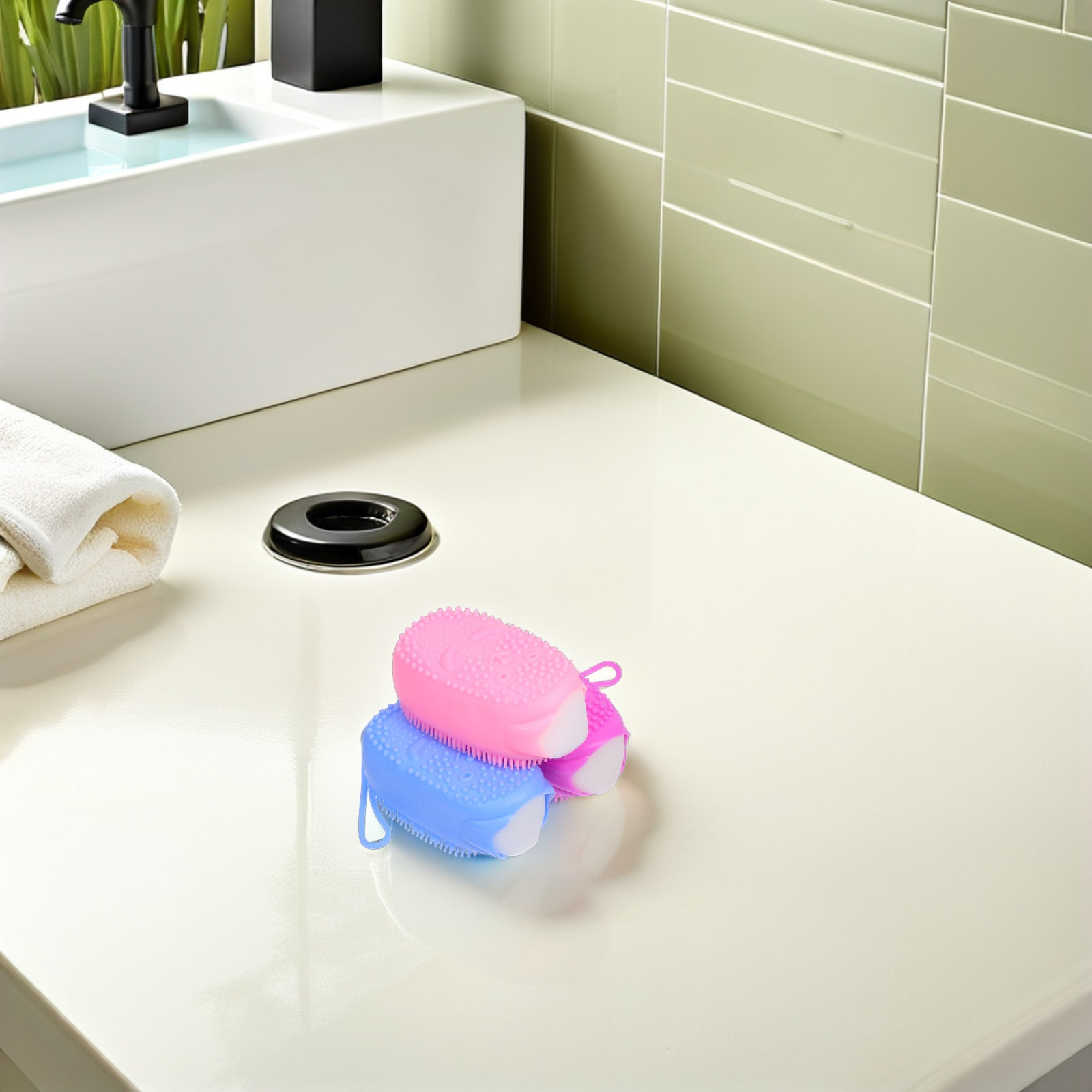 Body Brush - 3Pcs Silicone Shower Brush Dual Sided