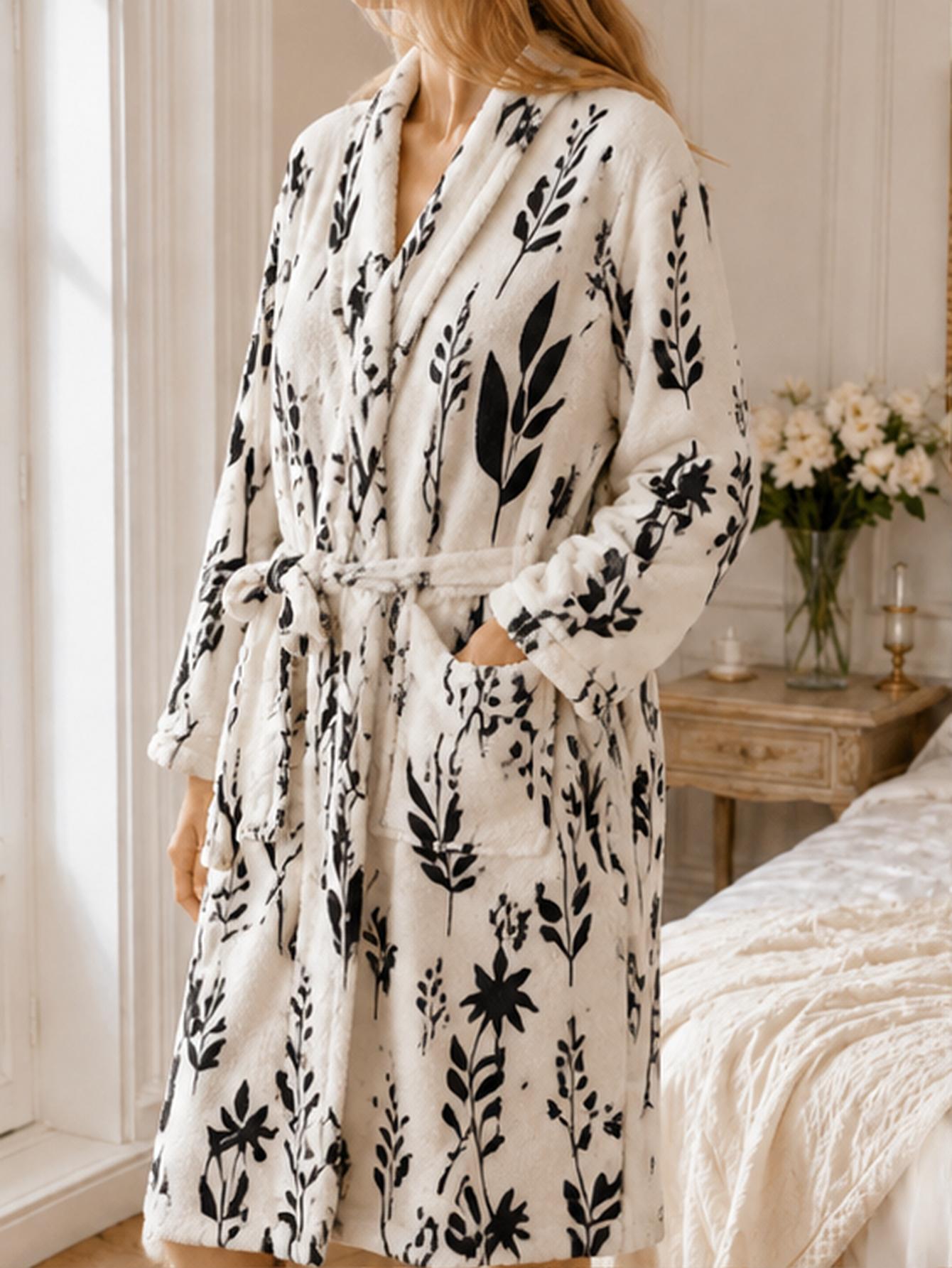 Women Plus Size Black Leaf Bot - Bathrobe recension och pris